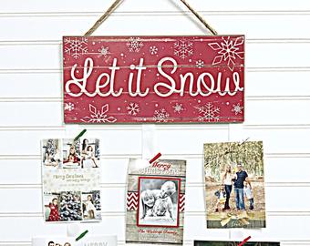 Wood sign display for holiday cards