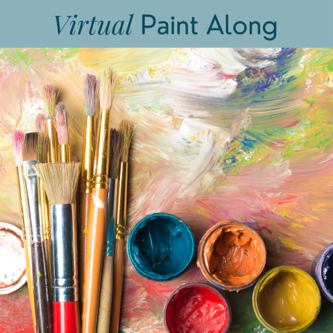 paint brushes and paint pots with "virtual paint along" banner