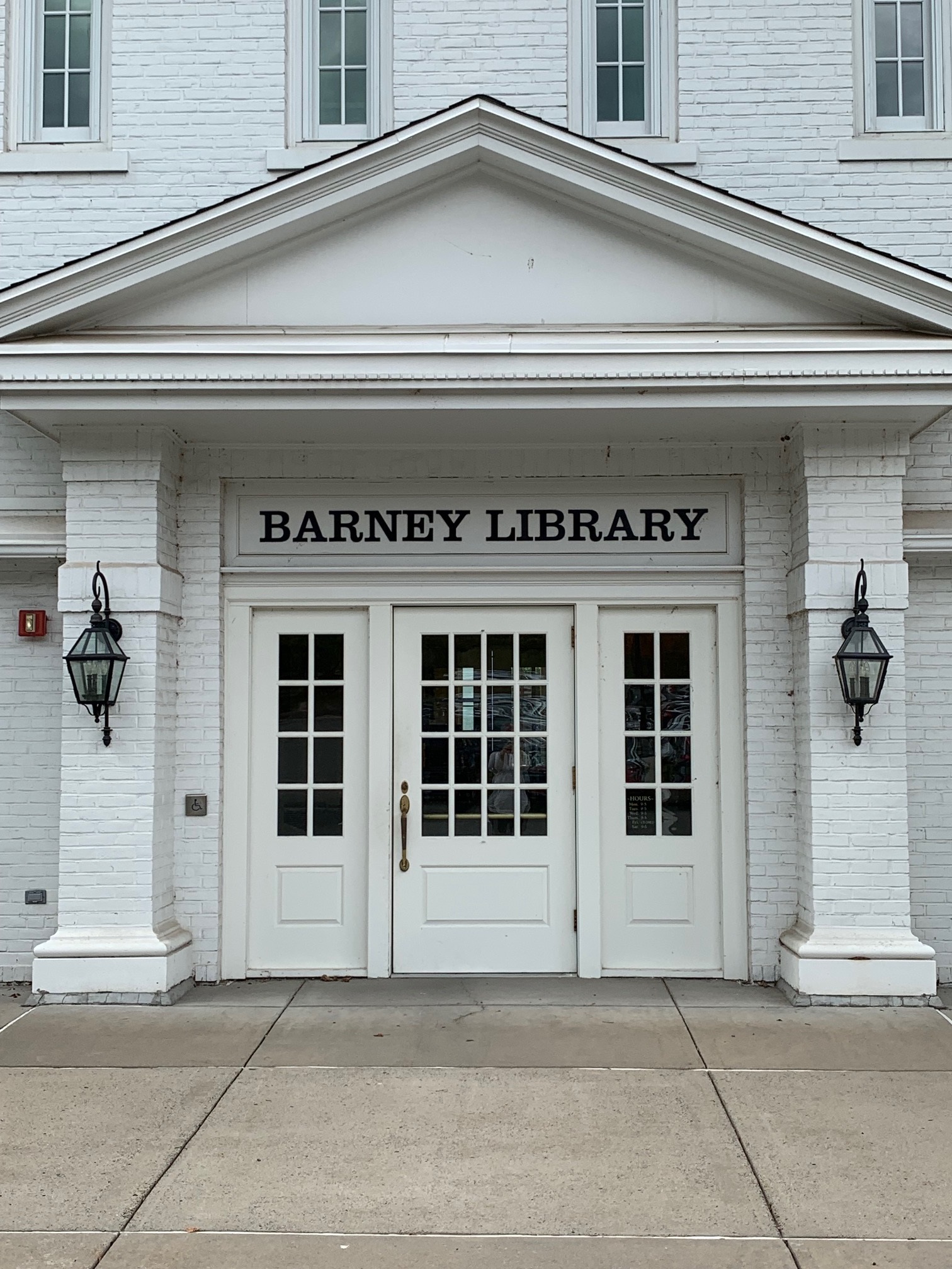 Front door view of Barney Library