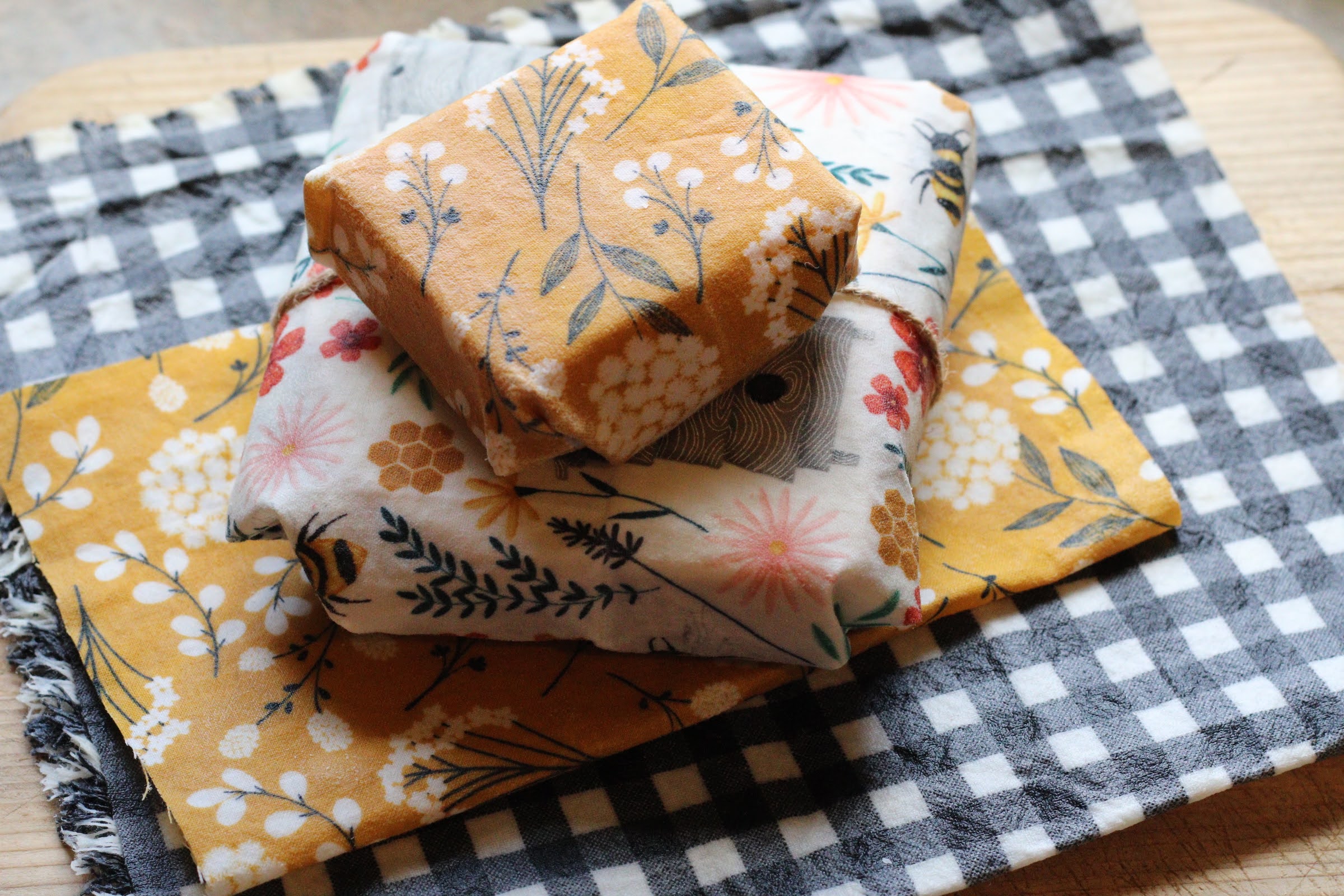 food in floral beeswax wraps