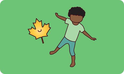 child and falling leaf