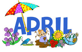 Word april surrounded by flowers and an umbrella