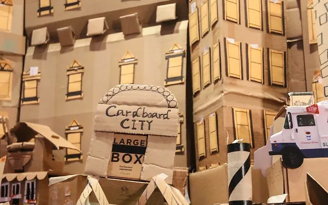 city made of cardboard boxes