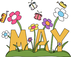 the word may in block letters with flowers and butterflies