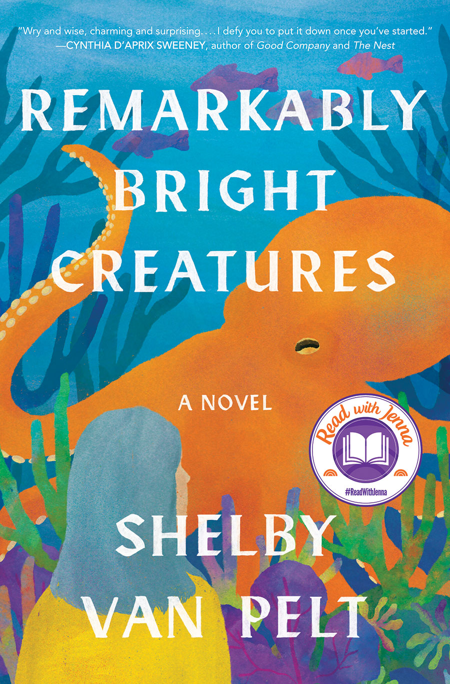 book cover of remarkably bright creature, blue with an orange octopus