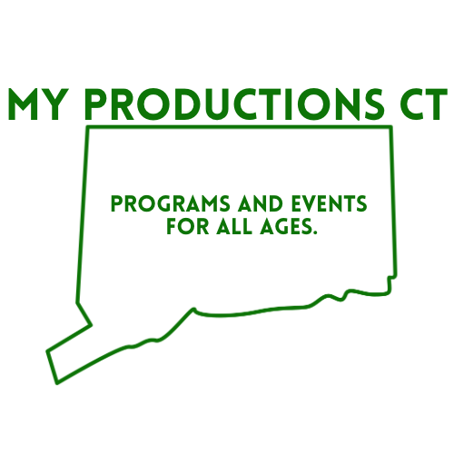 MyProductionsCT logo with the connecticut outline in green with My Productions CT on the top in green