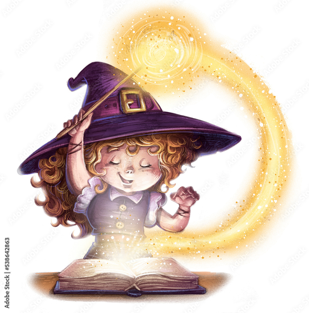 magic spell book and wand