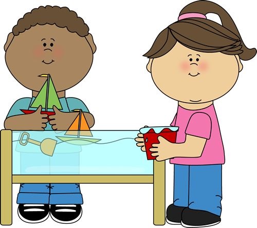 illustration of children playing with water table