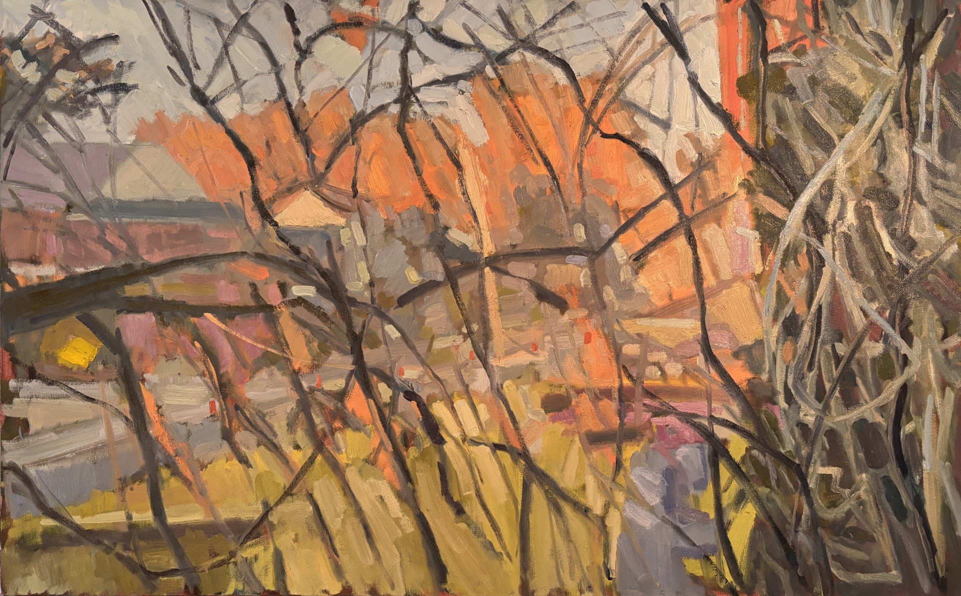 Abstract painting of leafless br