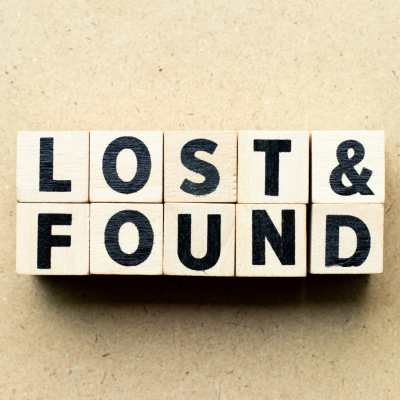 Lost and found spelled out in blocks