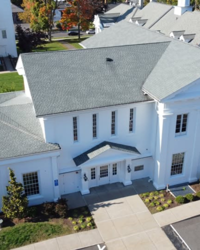 Barney Library as seen from a drone overhead.