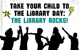 Take Your Child to the Library Day 2024 The Library Rocks, silhouettes of kids dancing