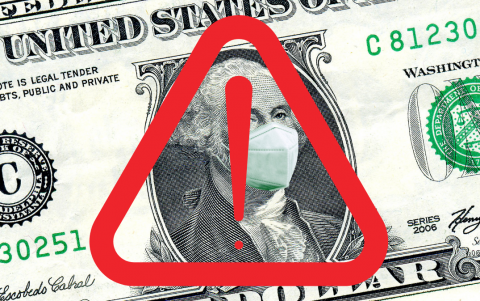 dollar note with attention sign