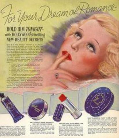 vintage advertisement for hollywood beauty products with a lime green background