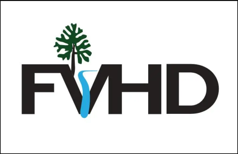 Farmington Valley Health District Logo with a blue river through the center of the "v" and a tree 