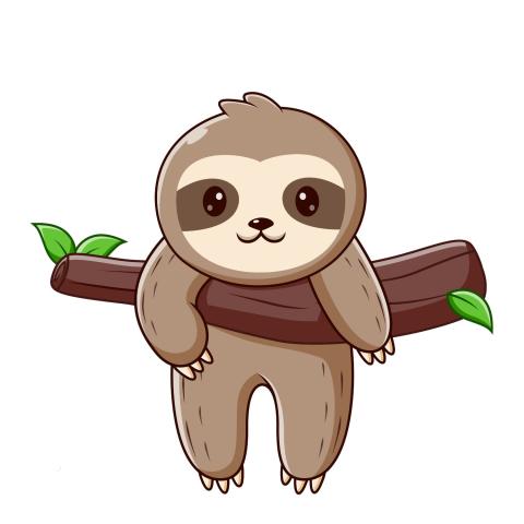 a brown sloth hanging on a branch