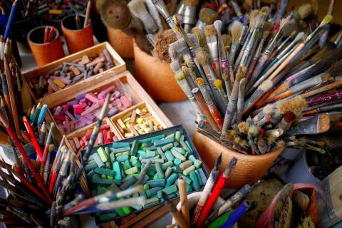Brushes, Chalks, Colorful image