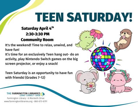 Poster advertising the program, including images of an axolotl, koala, dinosaur and otter hanging out under a disco ball