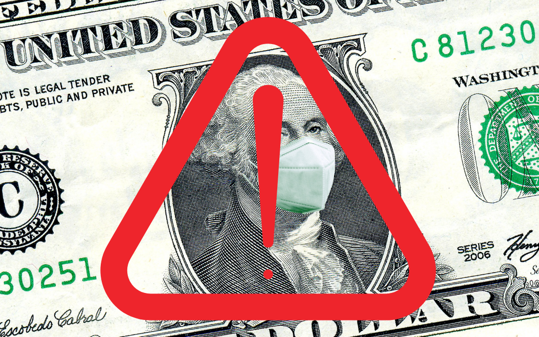 dollar note with attention sign