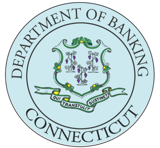 connecticut department of banking logo with a blue faded background