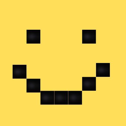 A smiley face made out of black squares (pixels) on a yellow background